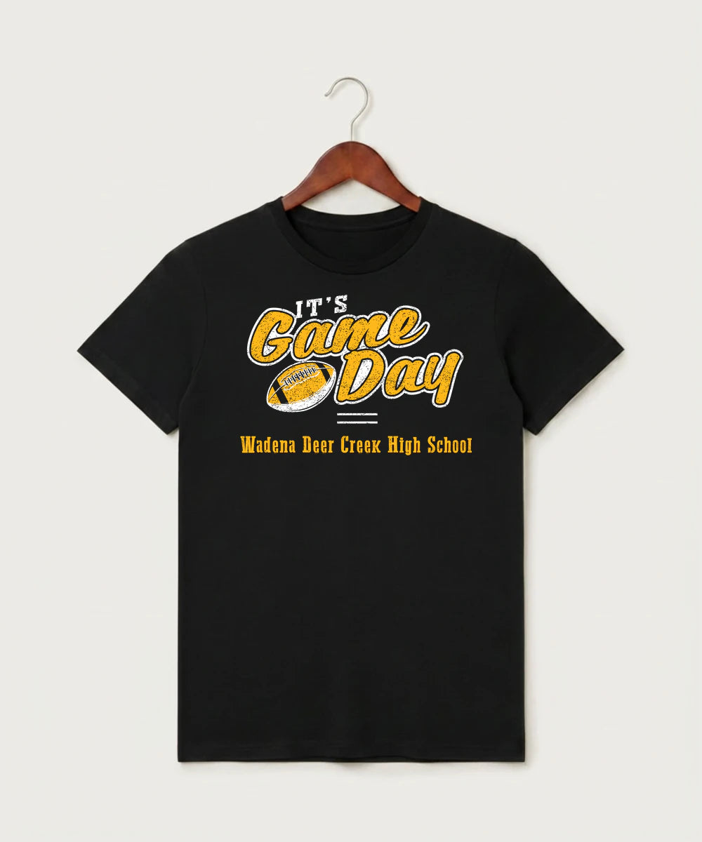 Wadena Deer Creek High School Football (Boys) - Black T-Shirt - Full Front