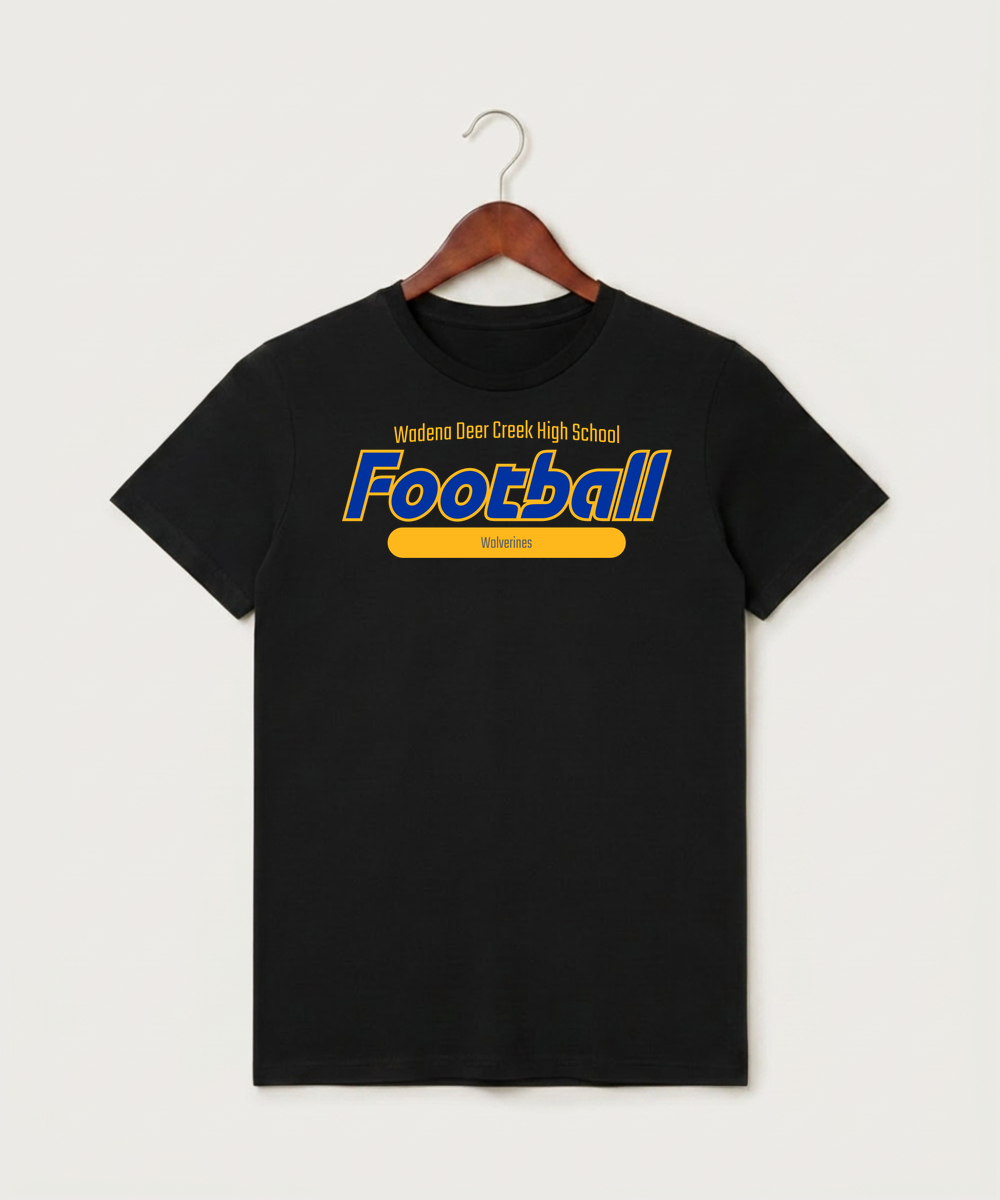 Wadena Deer Creek High School Football (Boys) - Black T-Shirt - Full Front