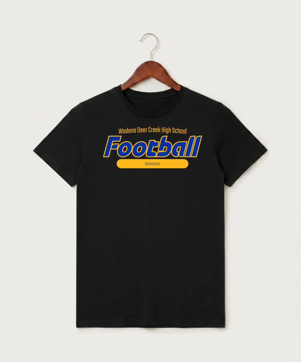 Wadena Deer Creek High School Football (Boys) - Black T-Shirt - Full Front