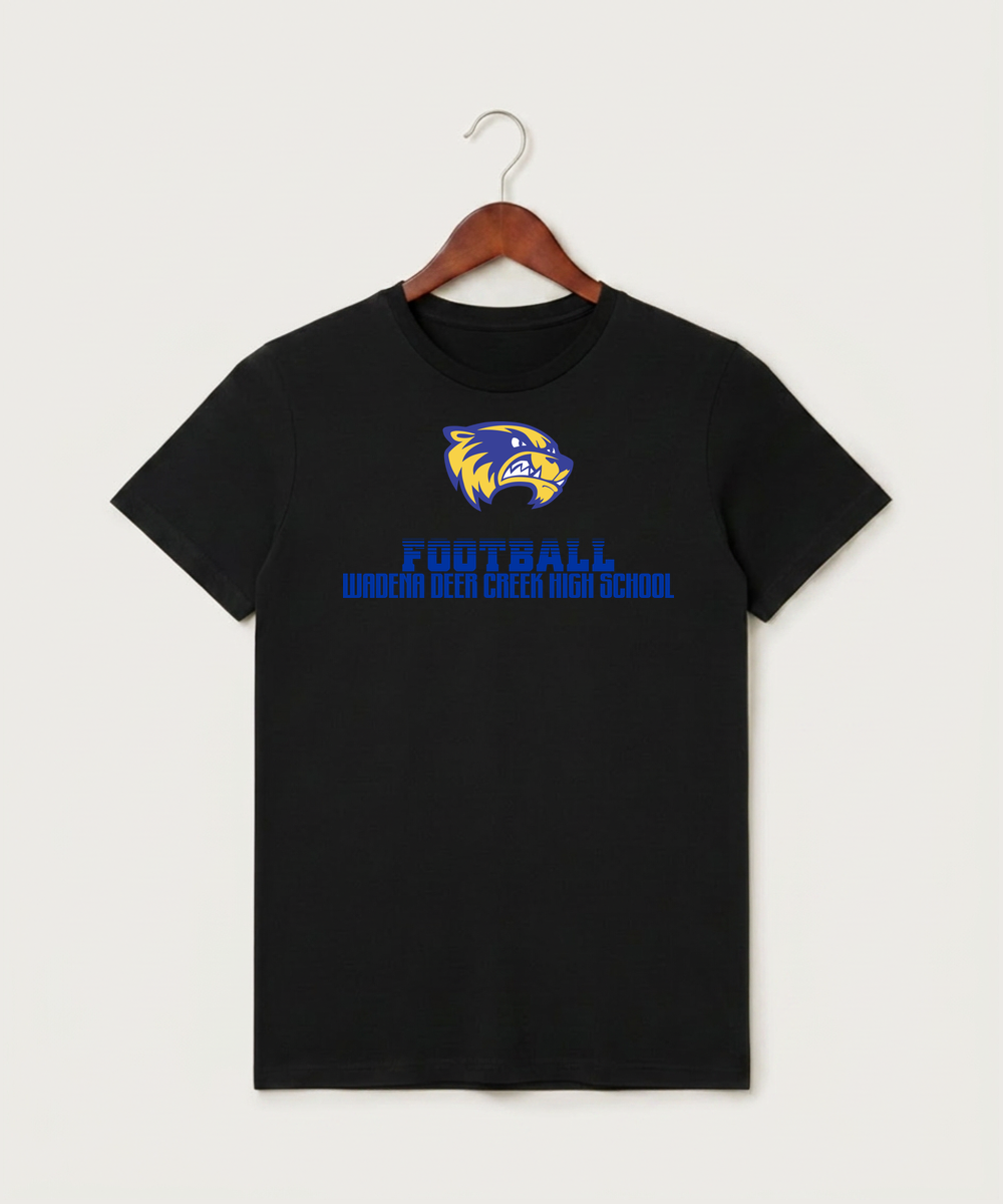 Wadena Deer Creek High School Football (Boys) - Black T-Shirt - Full Front