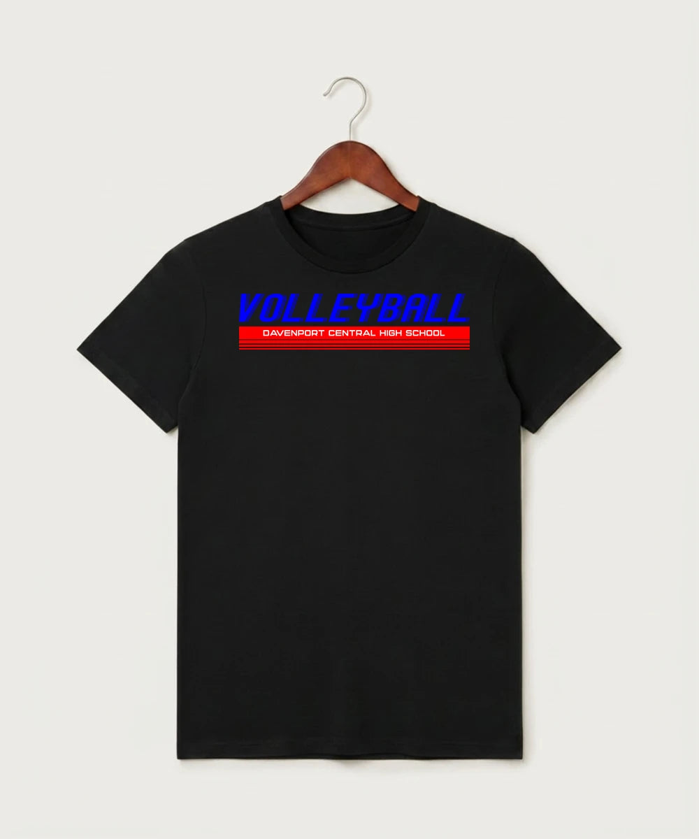 Davenport Central High School Volleyball (Girls) - Black T-Shirt - Full Front