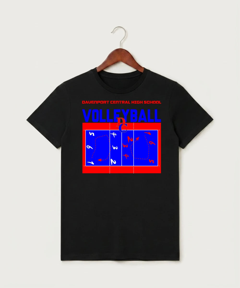 Davenport Central High School Volleyball (Girls) - Black T-Shirt - Full Front