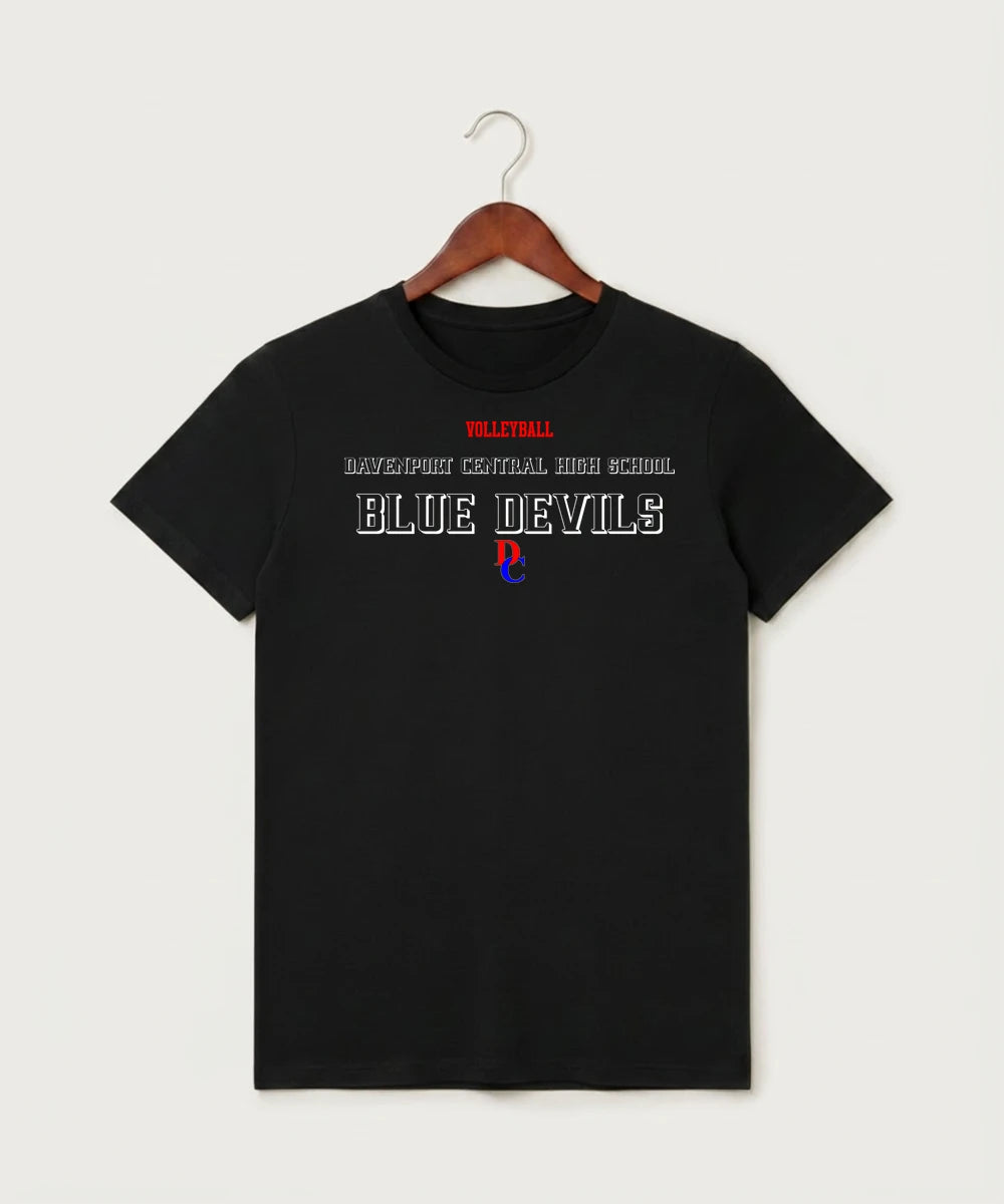 Davenport Central High School Volleyball (Girls) - Black T-Shirt - Full Front
