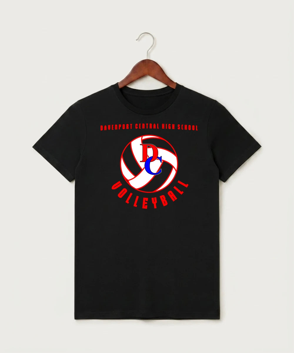 Davenport Central High School Volleyball (Girls) - Black T-Shirt - Full Front