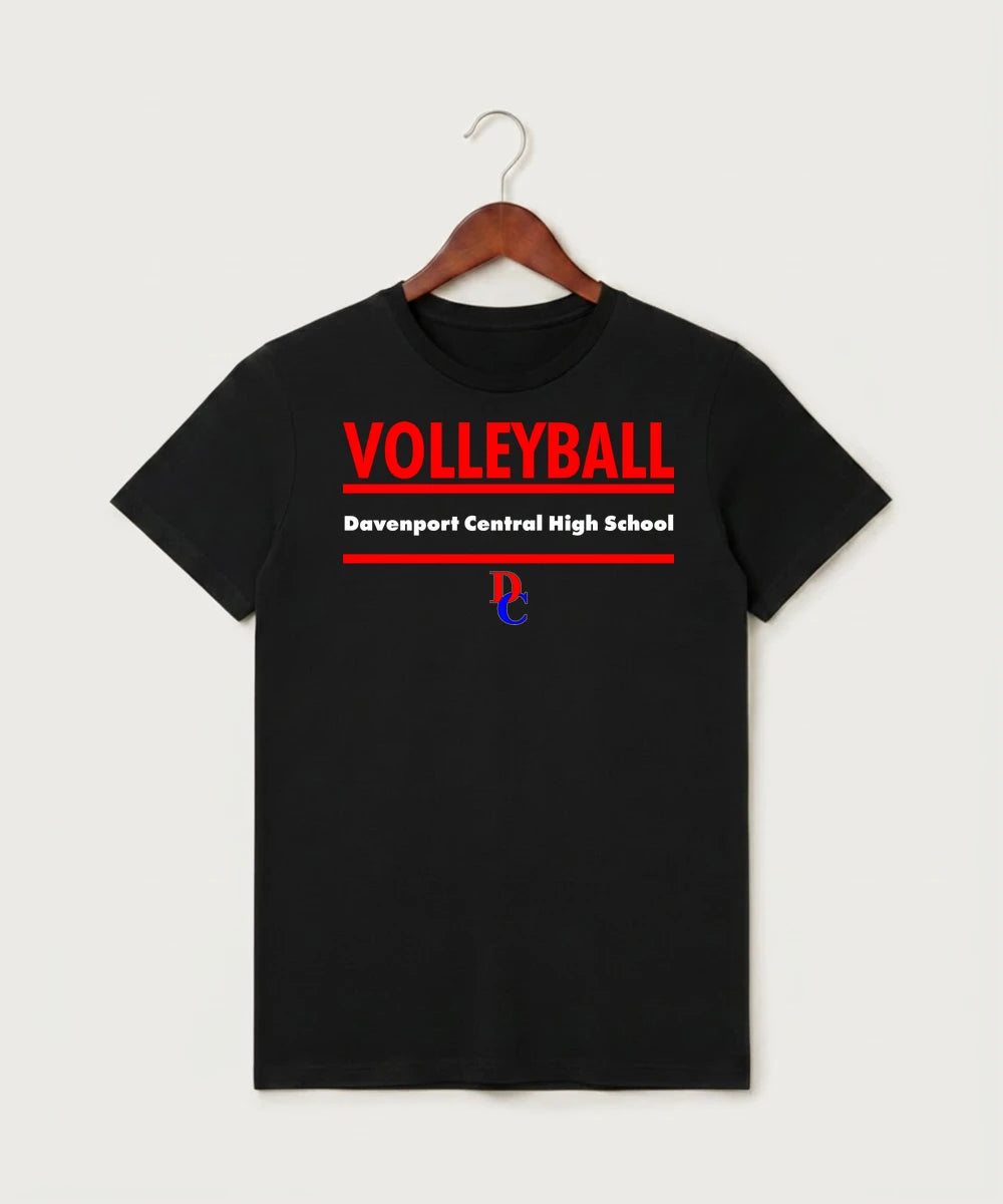 Davenport Central High School Volleyball (Girls) - Black T-Shirt - Full Front