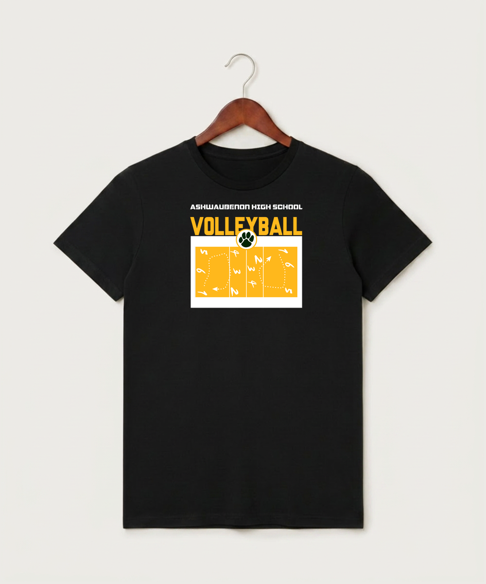 Ashwaubenon High School Volleyball (Sandbox) - Black T-Shirt - Full Front