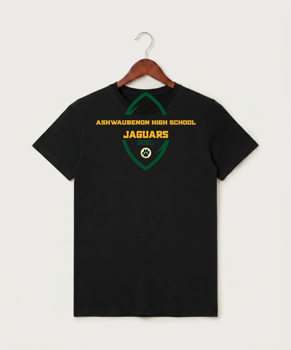 Ashwaubenon High School Football (Boys) (Sandbox) - Black T-Shirt - Full Front