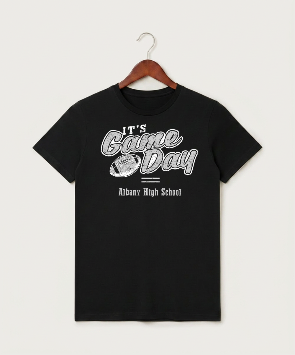 Albany High School Football (Boys) - Black T-Shirt - Full Front