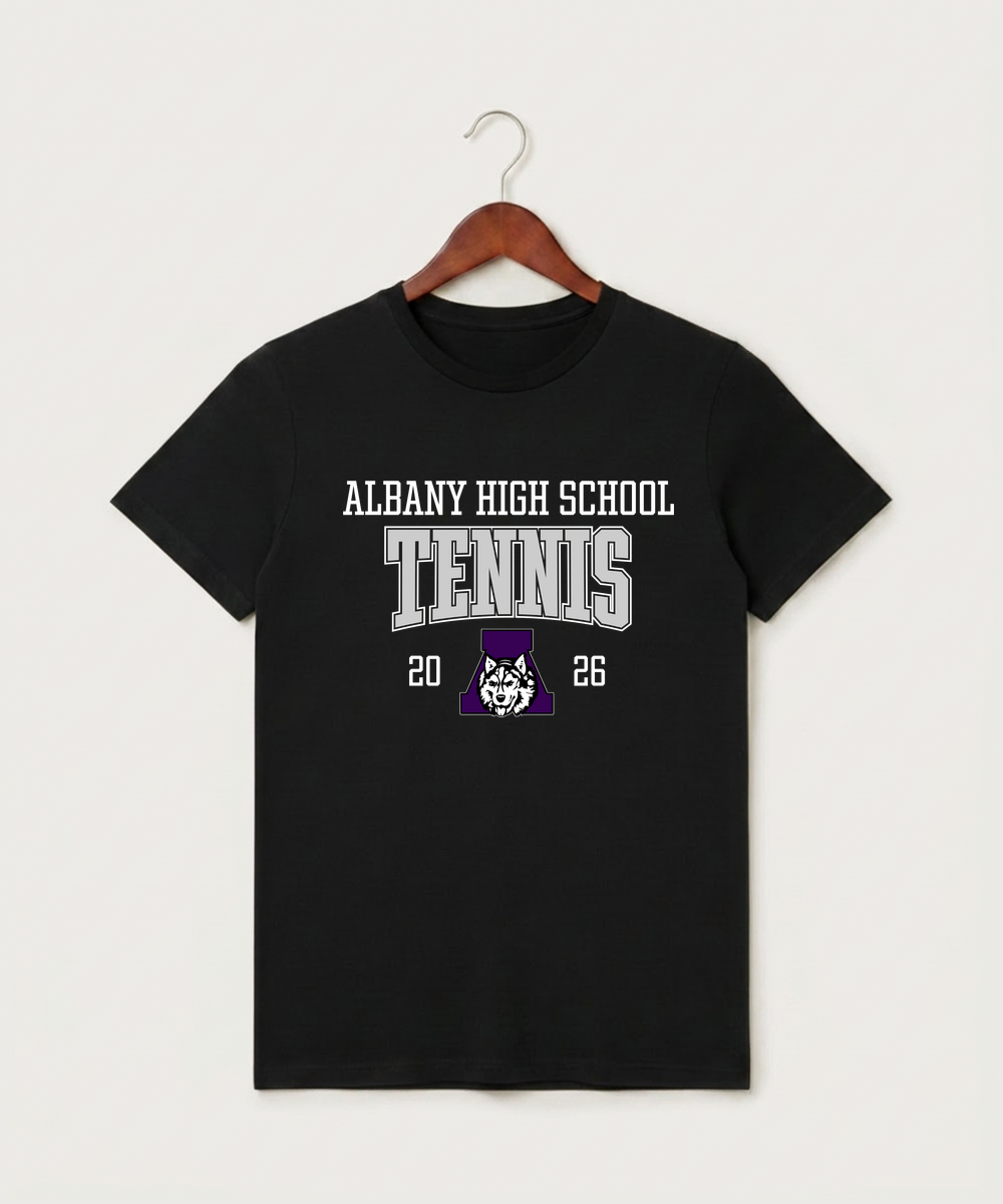 Albany High School Tennis (Boys) - Black T-Shirt - Full Front