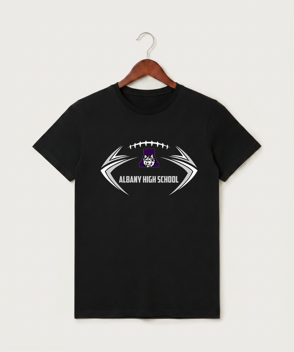 Albany High School Football (Boys) - Black T-Shirt - Full Front