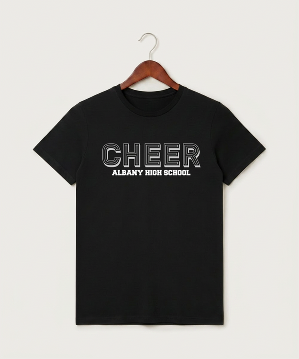 Albany High School Cheerleading - Black T-Shirt - Full Front