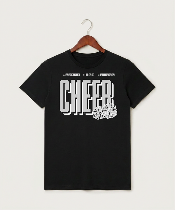 Albany High School Cheerleading - Black T-Shirt - Full Front