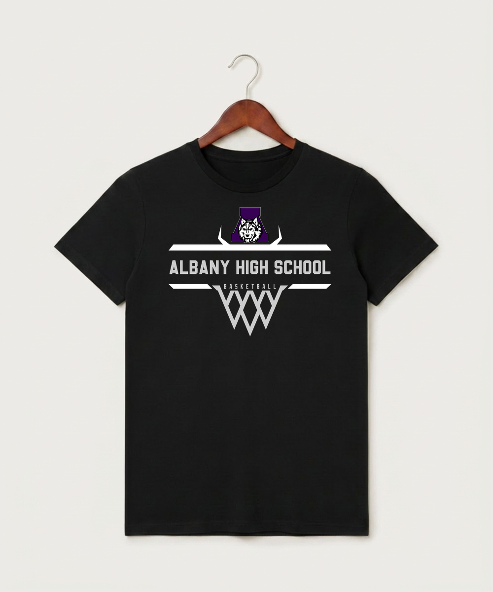 Albany High School Basketball (Boys) - Black T-Shirt - Full Front