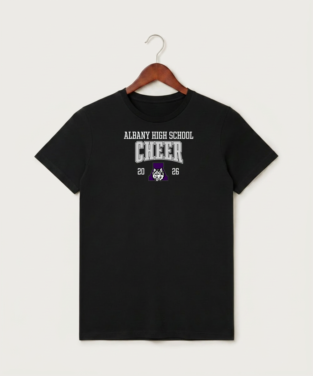 Albany High School Cheerleading - Black T-Shirt - Full Front