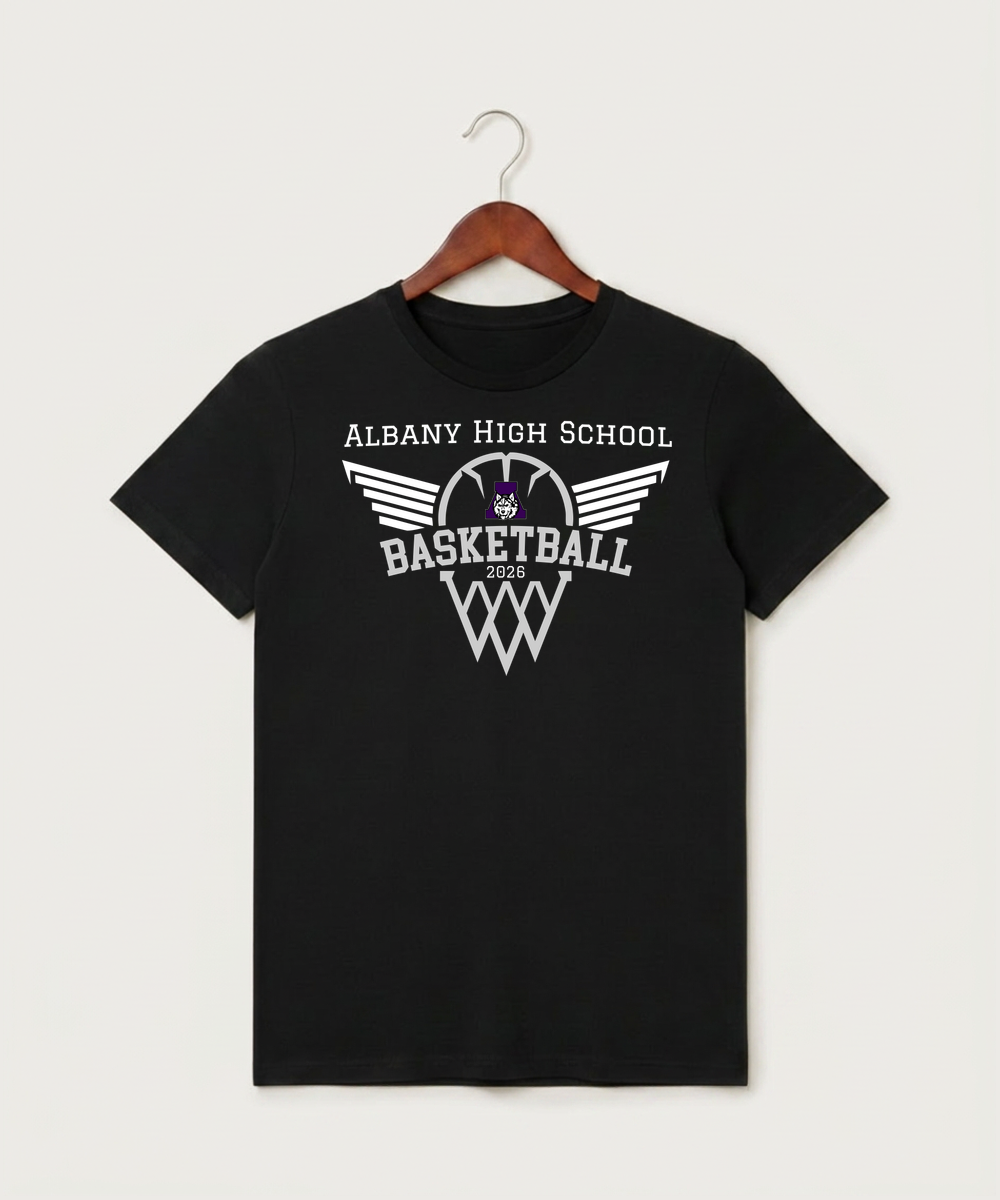 Albany High School Basketball (Boys) - Black T-Shirt - Full Front