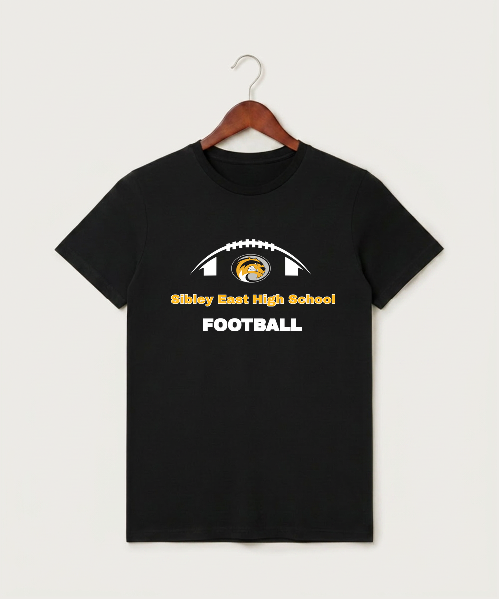 Sibley East High School Football (Boys) - Black T-Shirt - Full Front