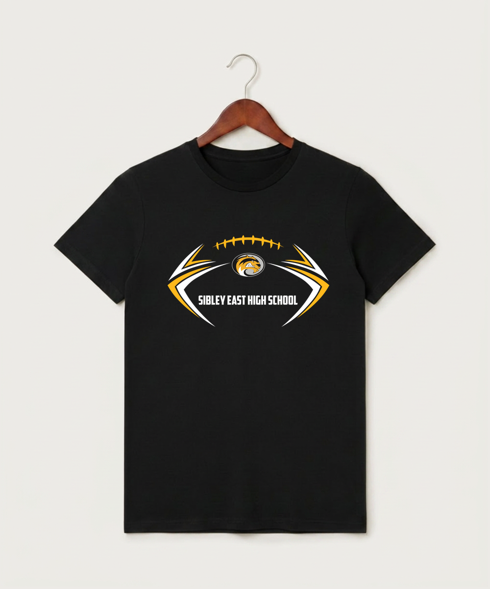 Sibley East High School Football (Boys) - Black T-Shirt - Full Front