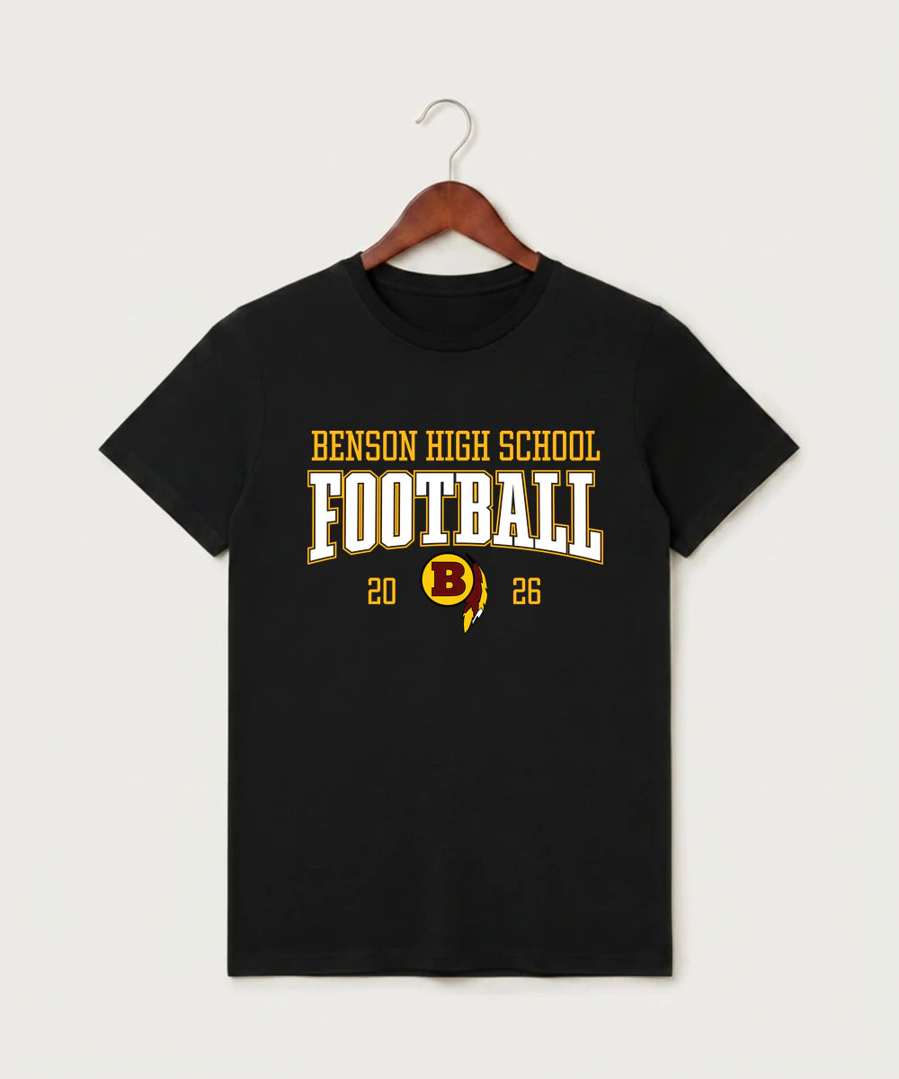 Benson High School Football (Boys) - Black T-Shirt - Full Front