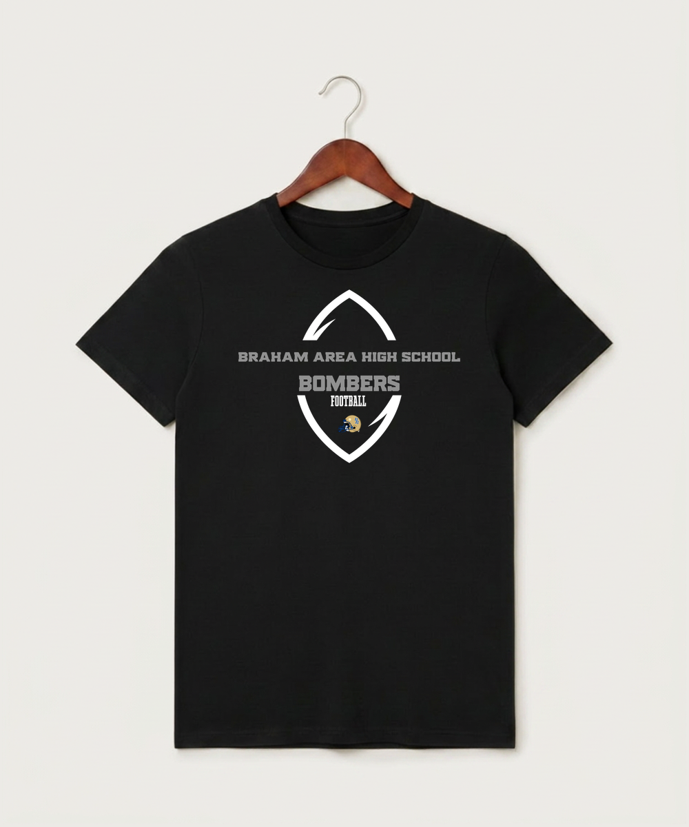 Braham Area High School Football (Boys) - Black T-Shirt - Full Front