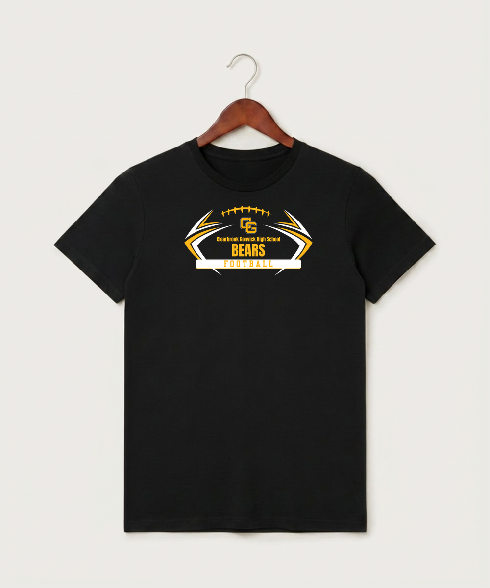 Clearbrook Gonvick High School Football (Boys) - Black T-Shirt - Full Front
