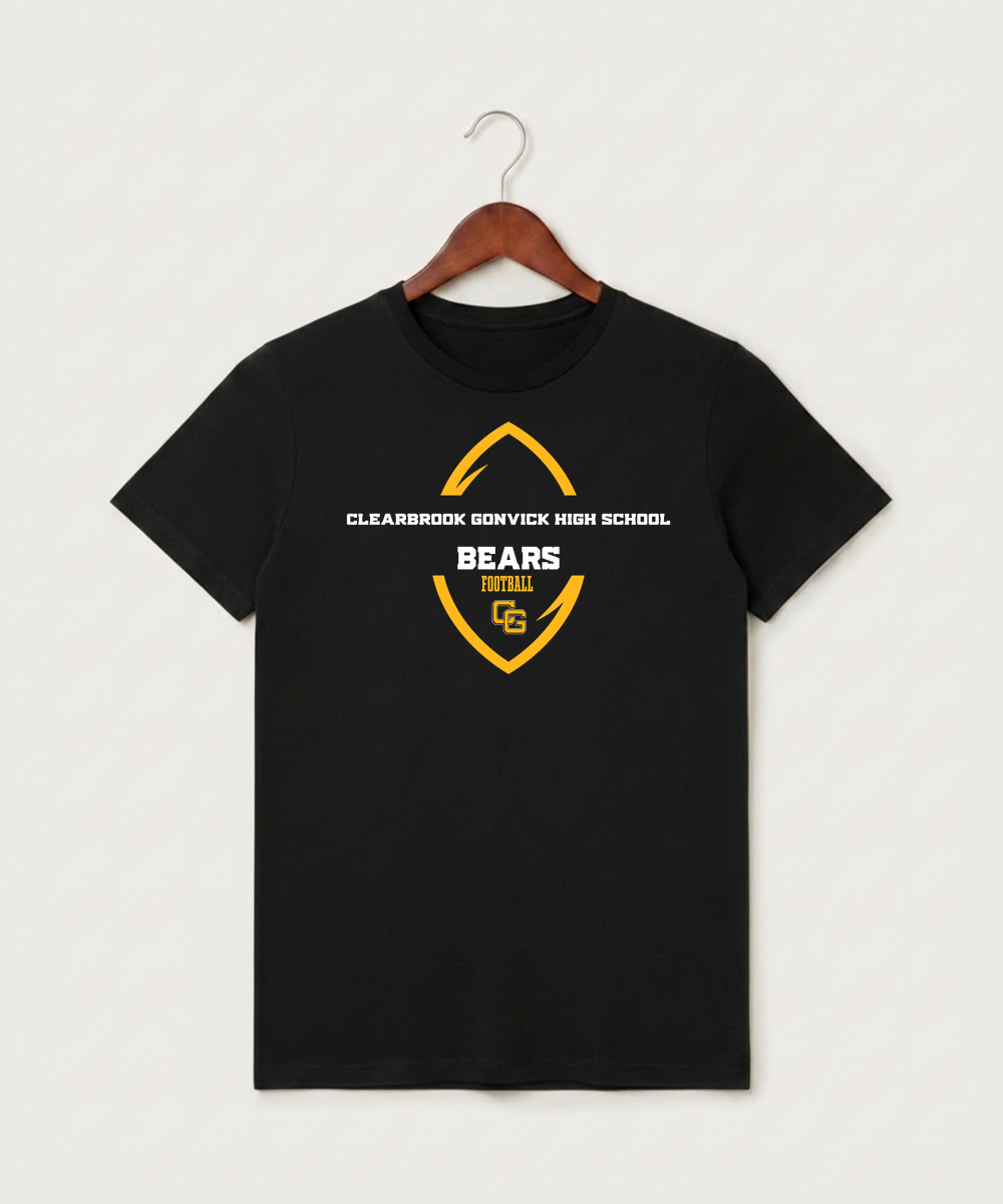 Clearbrook Gonvick High School Football (Boys) - Black T-Shirt - Full Front