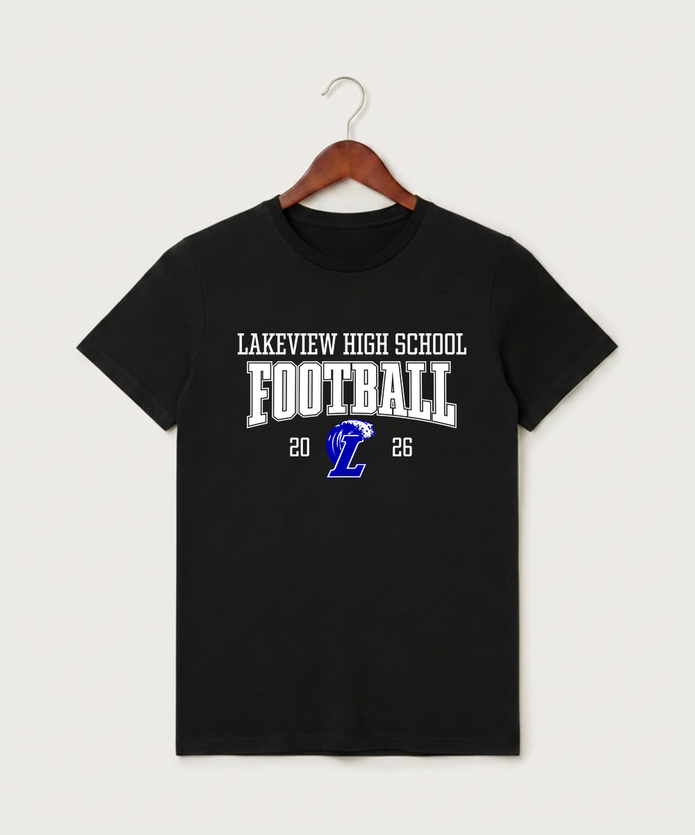 Lakeview High School Football (Boys) - Black T-Shirt - Full Front