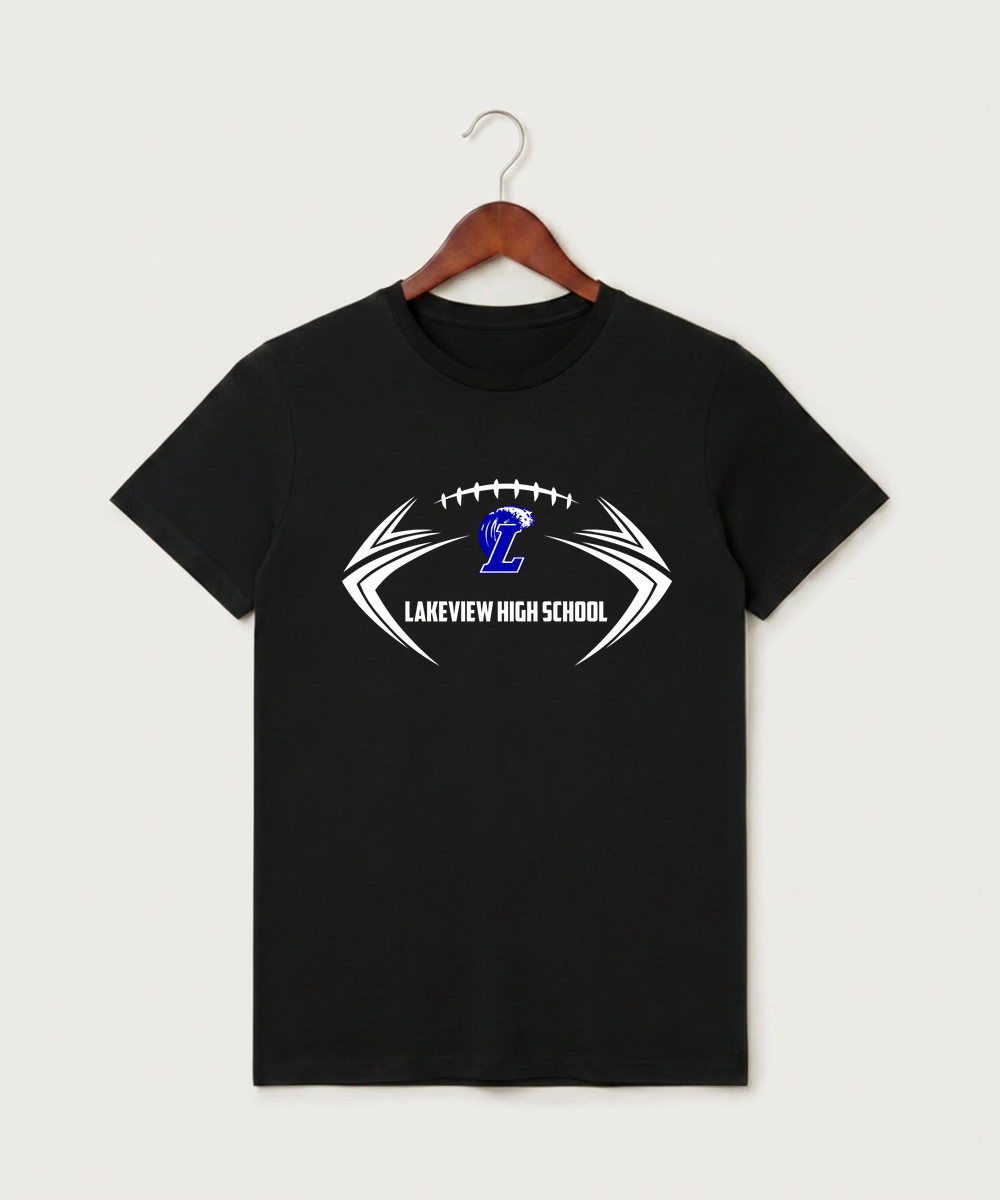 Lakeview High School Football (Boys) - Black T-Shirt - Full Front