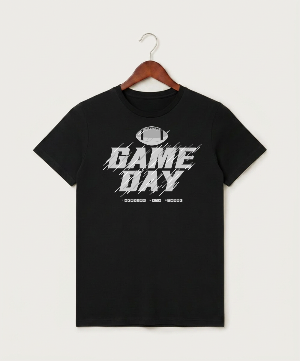 Lakeview High School Football (Boys) - Black T-Shirt - Full Front