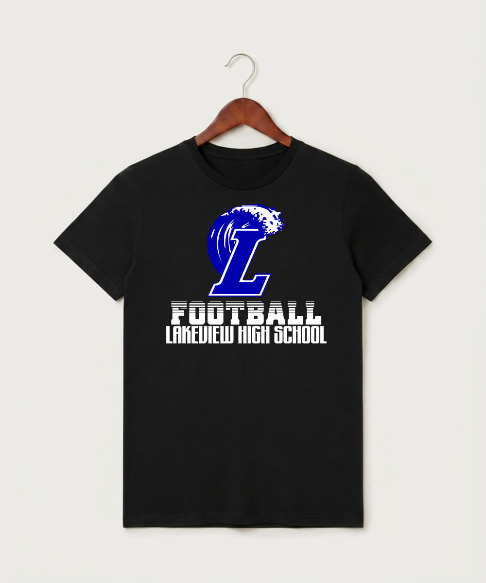 Lakeview High School Football (Boys) - Black T-Shirt - Full Front