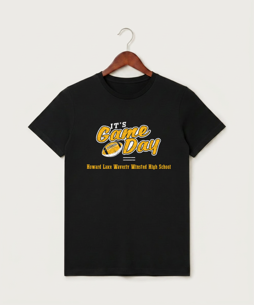 Howard Lake Waverly Winsted High School Football (Boys) - Black T-Shirt - Full Front