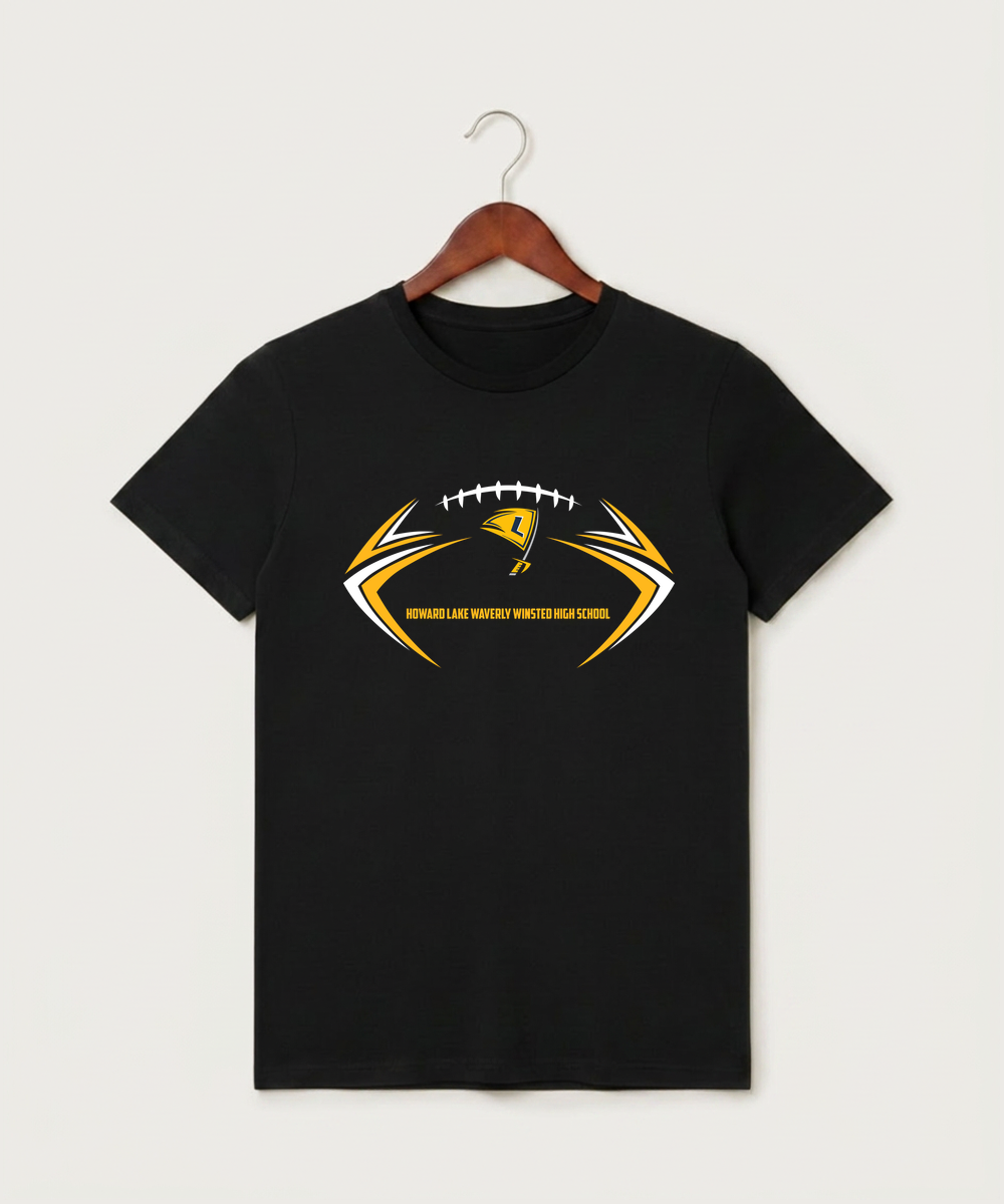 Howard Lake Waverly Winsted High School Football (Boys) - Black T-Shirt - Full Front