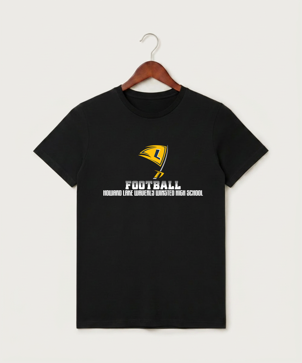 Howard Lake Waverly Winsted High School Football (Boys) - Black T-Shirt - Full Front