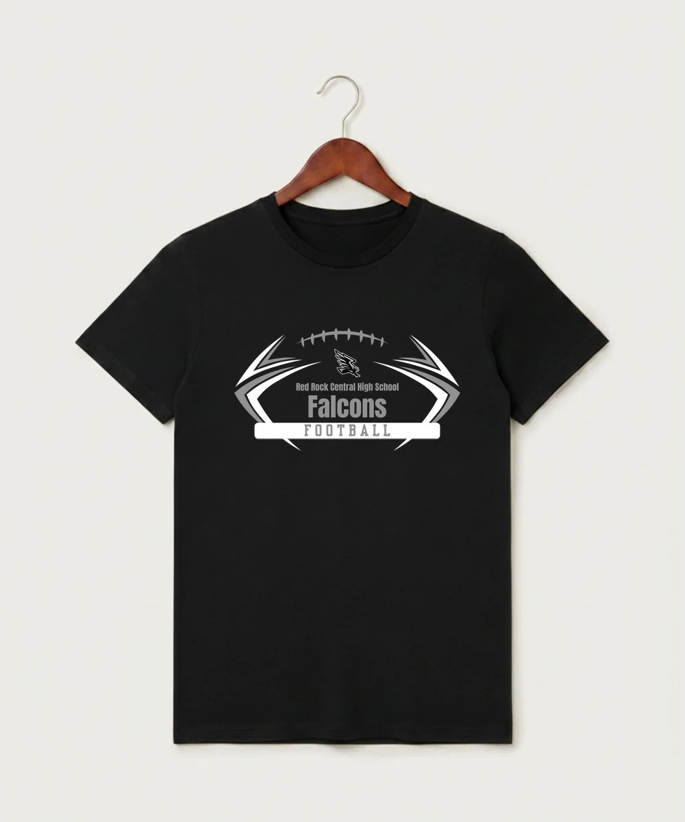 Red Rock Central High School Football (Boys) - Black T-Shirt - Full Front
