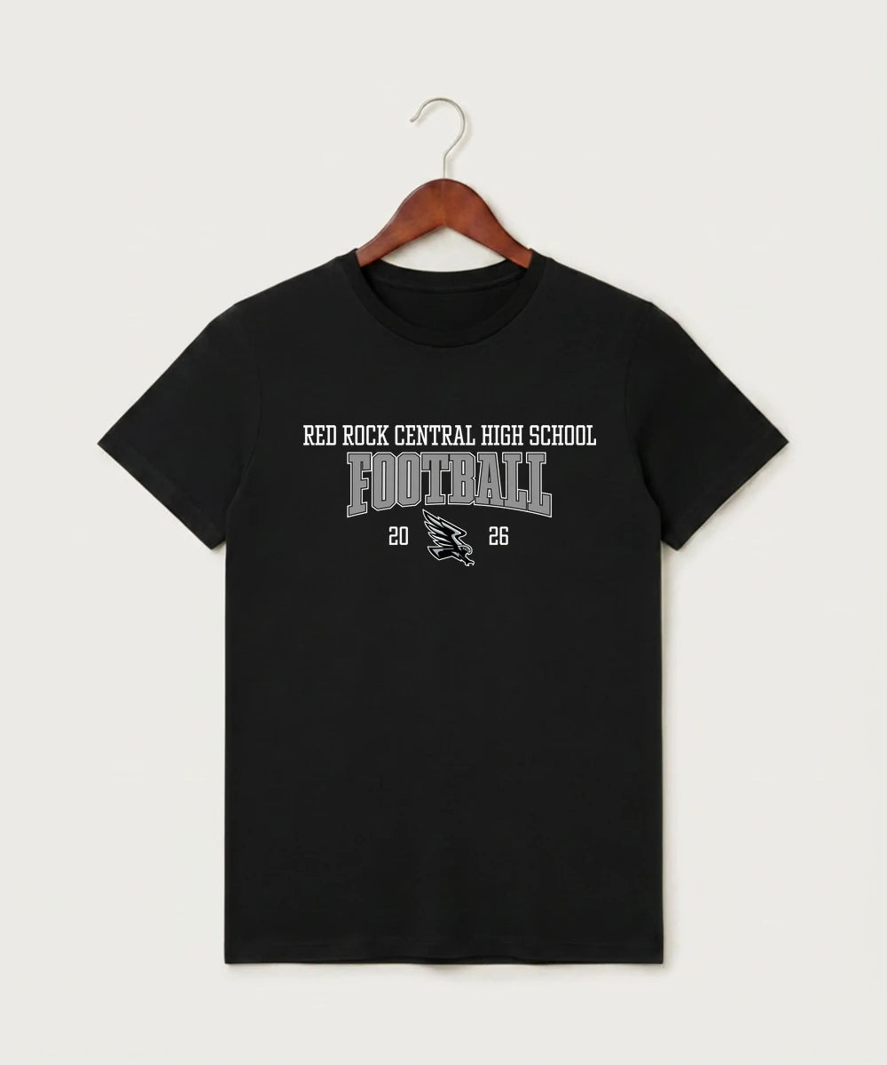 Red Rock Central High School Football (Boys) - Black T-Shirt - Full Front