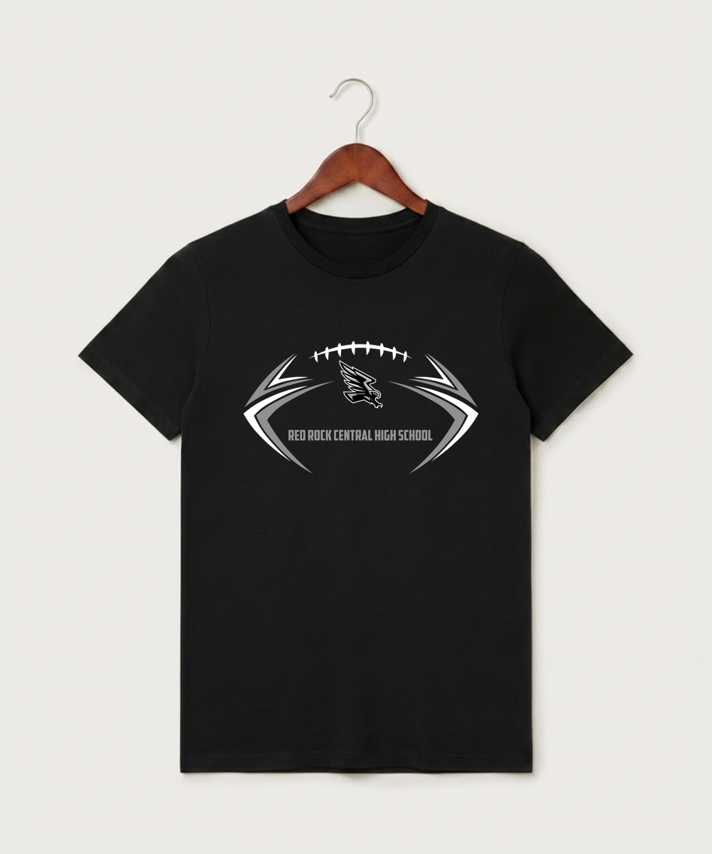Red Rock Central High School Football (Boys) - Black T-Shirt - Full Front
