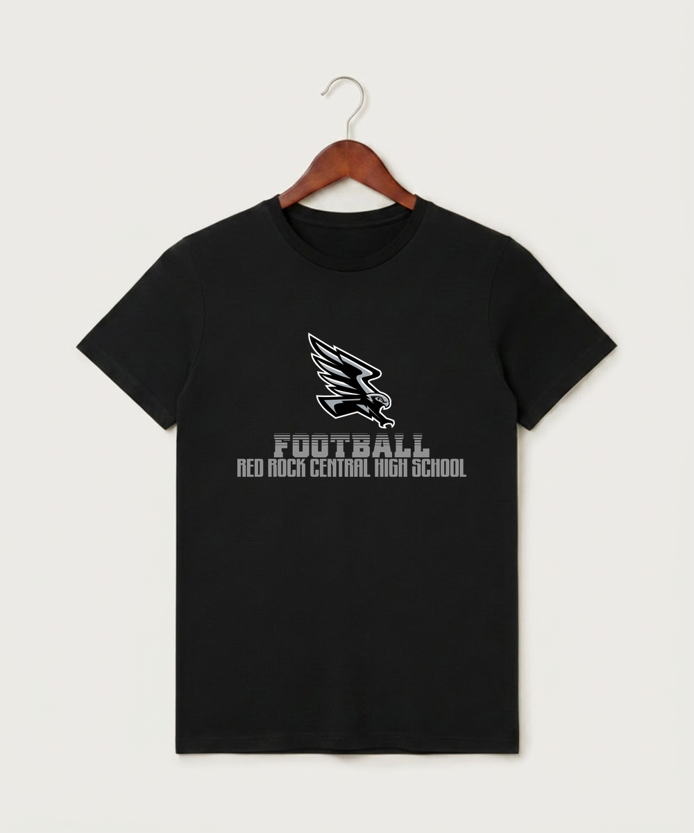 Red Rock Central High School Football (Boys) - Black T-Shirt - Full Front
