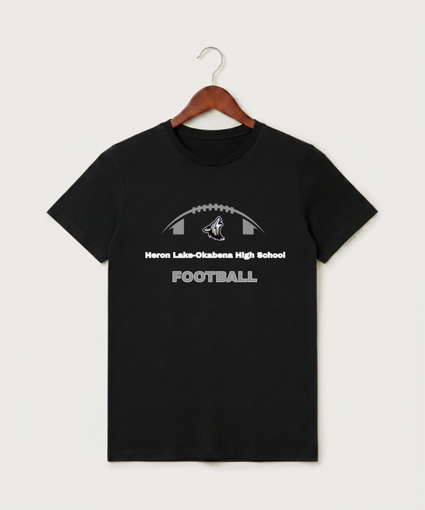 Heron Lake-Okabena High School Football (Boys) - Black T-Shirt - Full Front