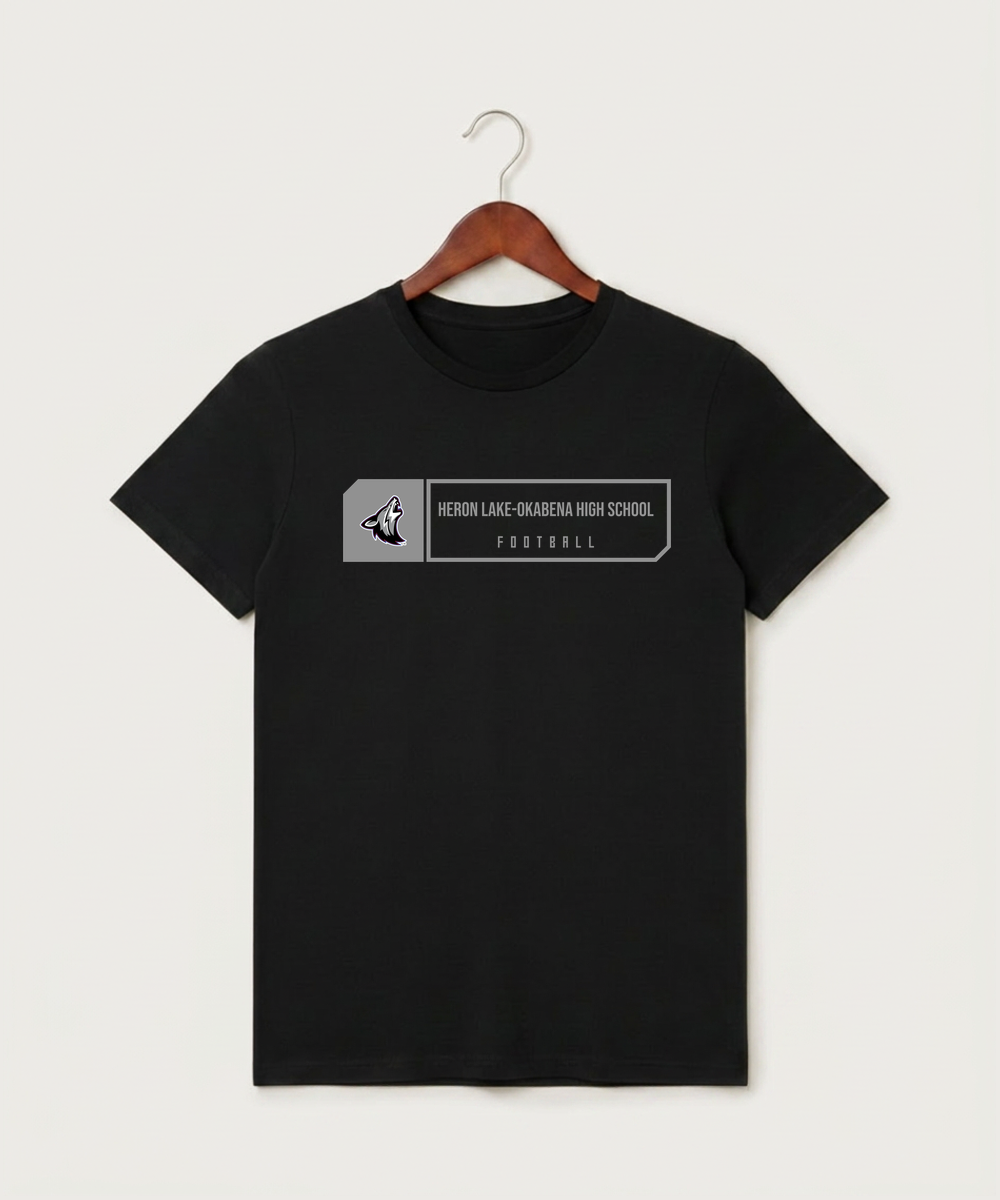 Heron Lake-Okabena High School Football (Boys) - Black T-Shirt - Full Front