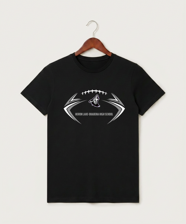 Heron Lake-Okabena High School Football (Boys) - Black T-Shirt - Full Front