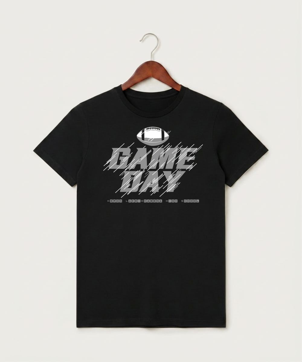 Heron Lake-Okabena High School Football (Boys) - Black T-Shirt - Full Front