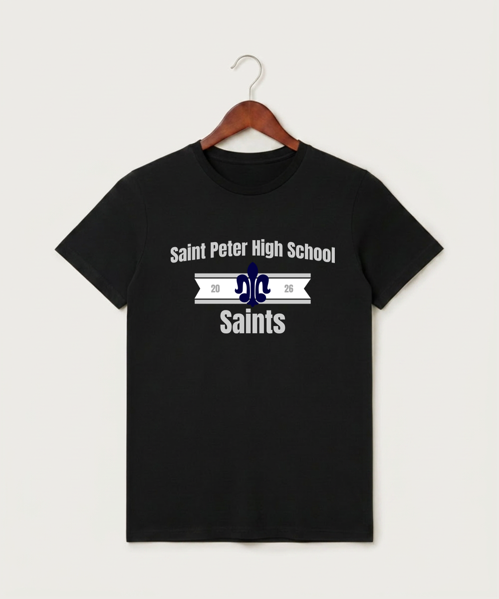 Saint Peter High School Athletics - Black T-Shirt - Full Front