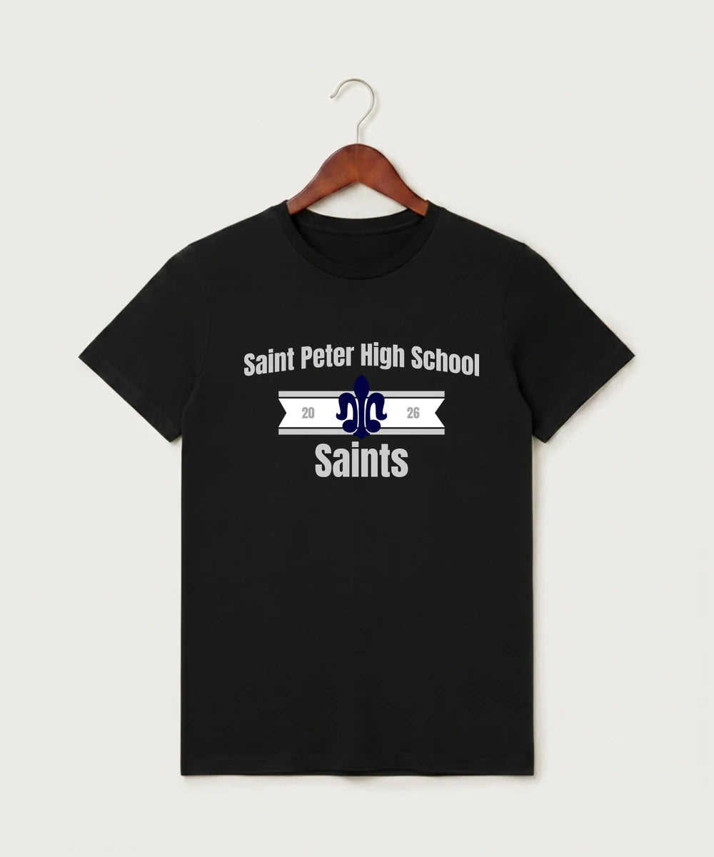 Saint Peter High School Athletics - Black T-Shirt - Full Front