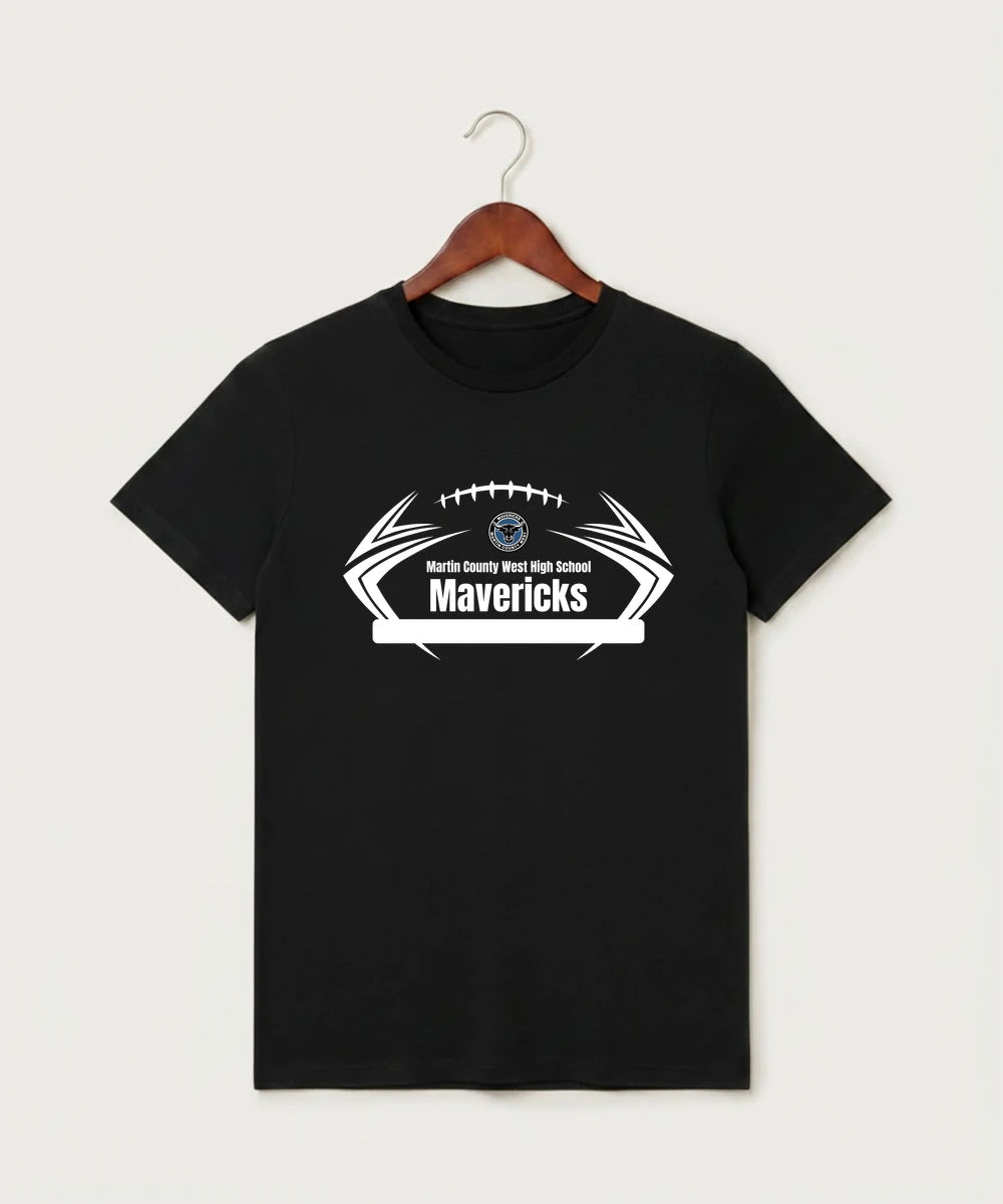 Martin County West High School Football (Boys) - Black T-Shirt - Full Front