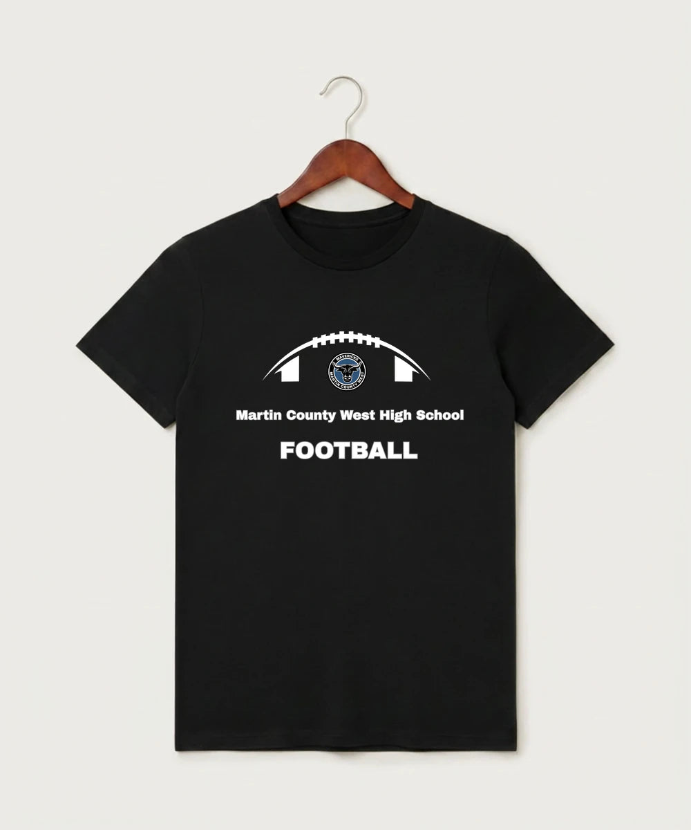 Martin County West High School Football (Boys) - Black T-Shirt - Full Front
