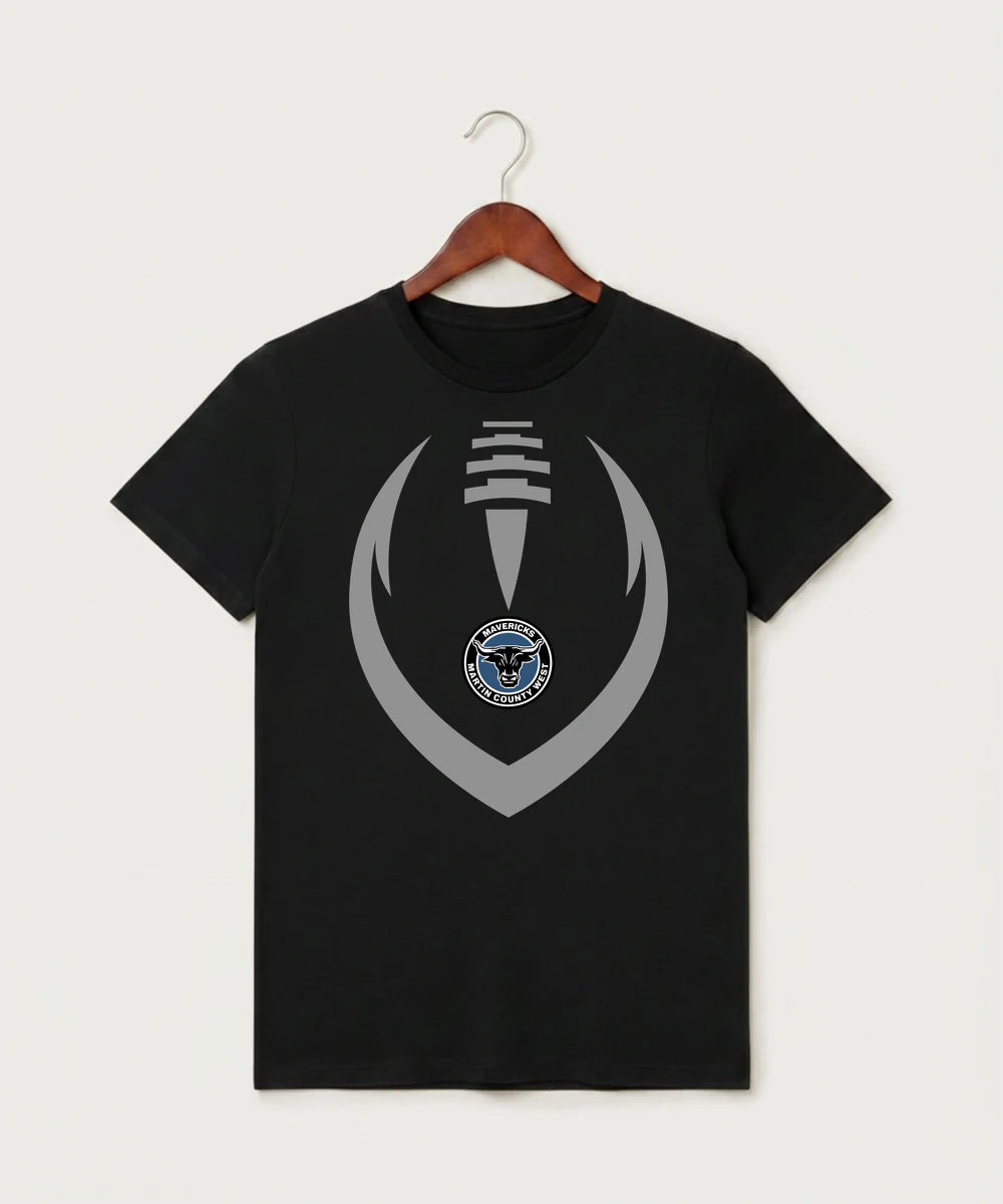 Martin County West High School Football (Boys) - Black T-Shirt - Full Front