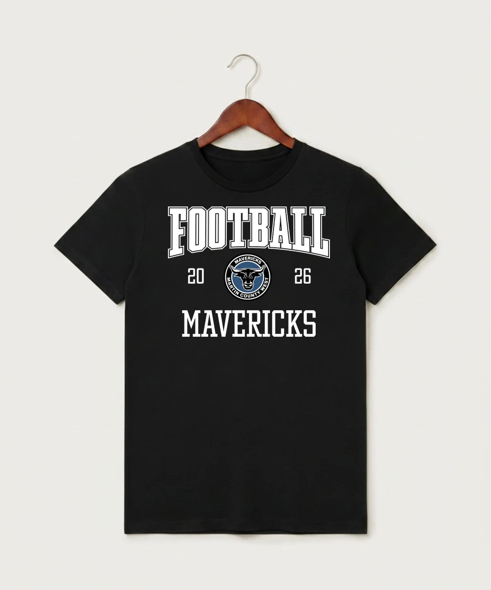 Martin County West High School Football (Boys) - Black T-Shirt - Full Front