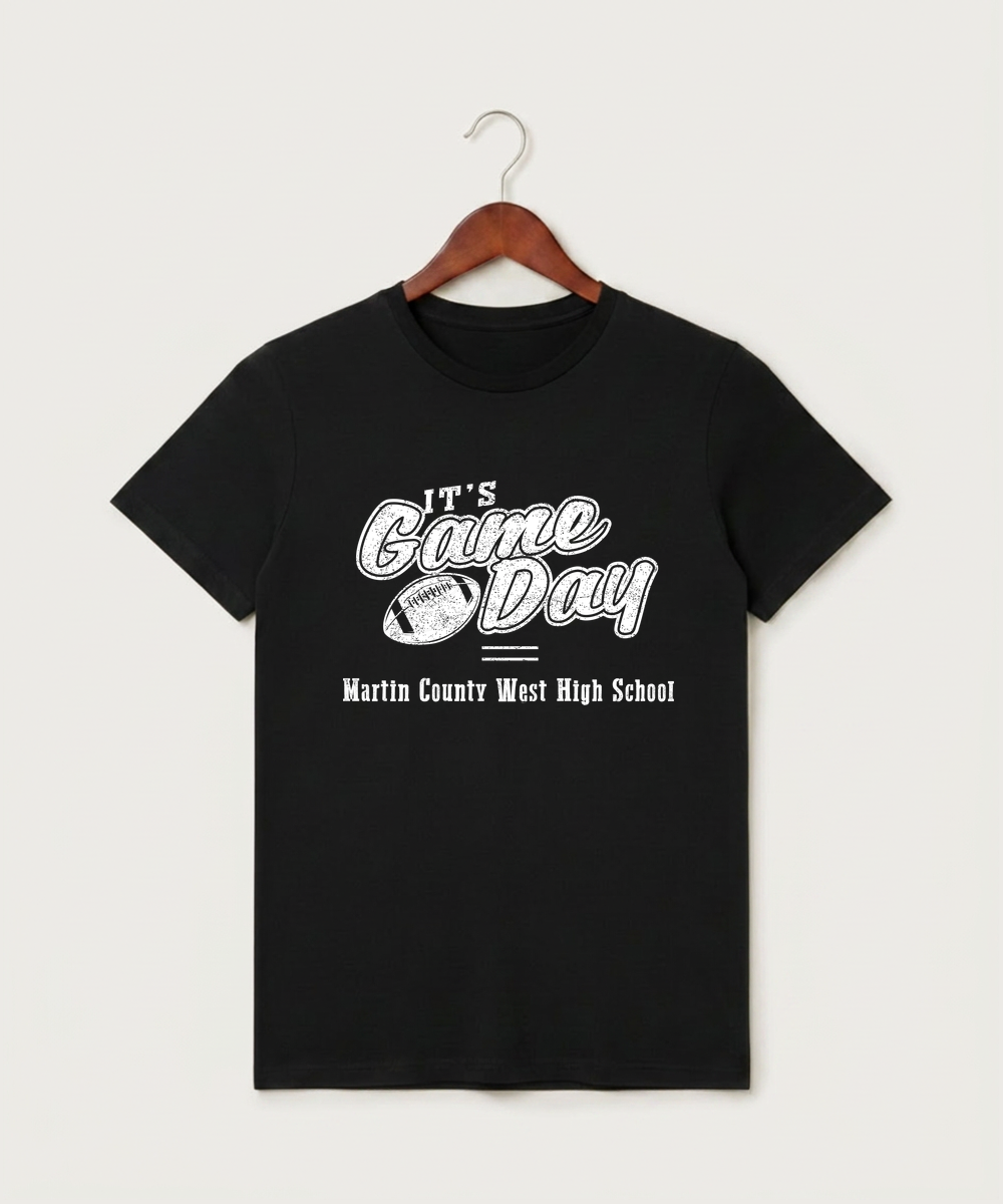 Martin County West High School Football (Boys) - Black T-Shirt - Full Front