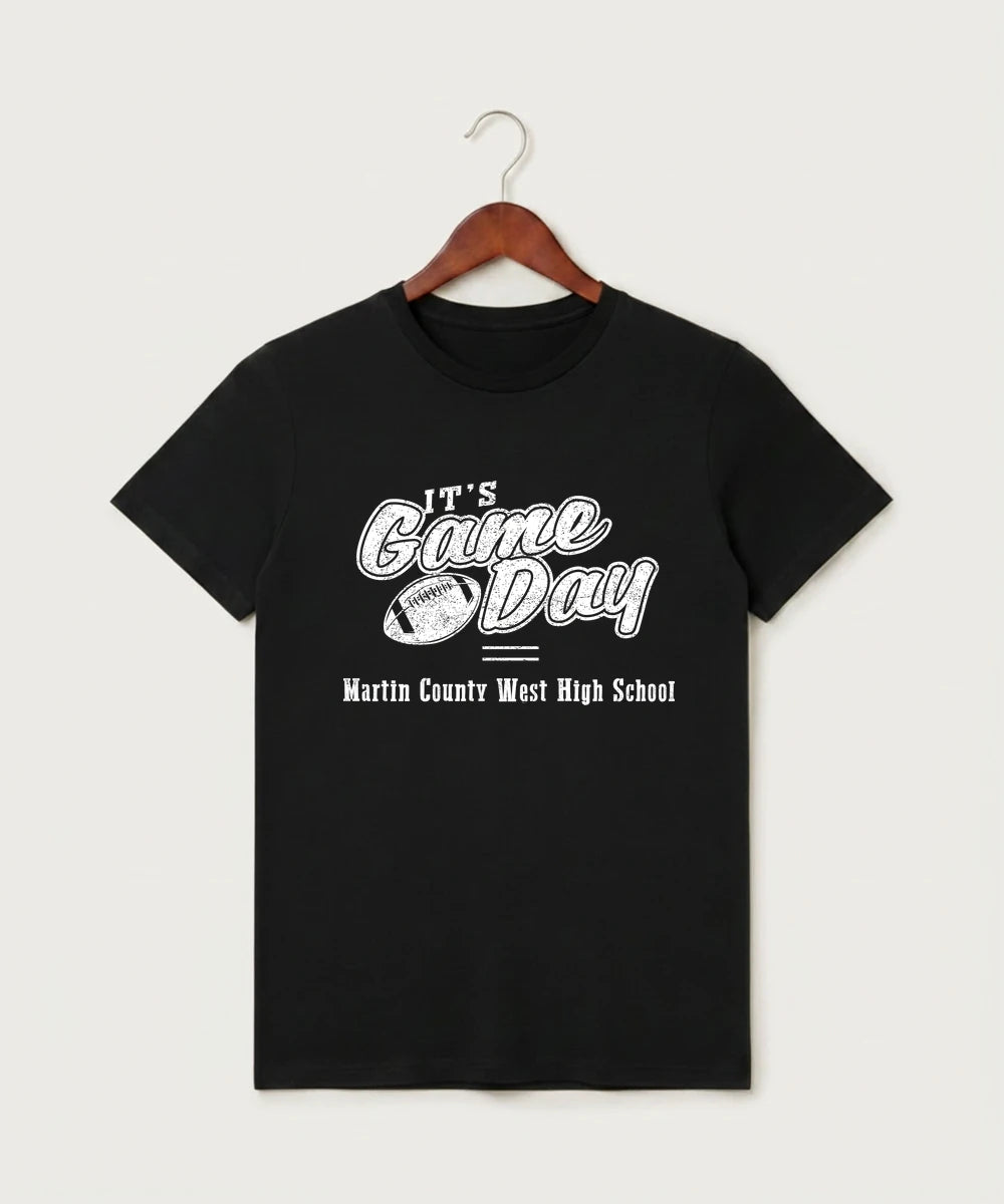 Martin County West High School Football (Boys) - Black T-Shirt - Full Front
