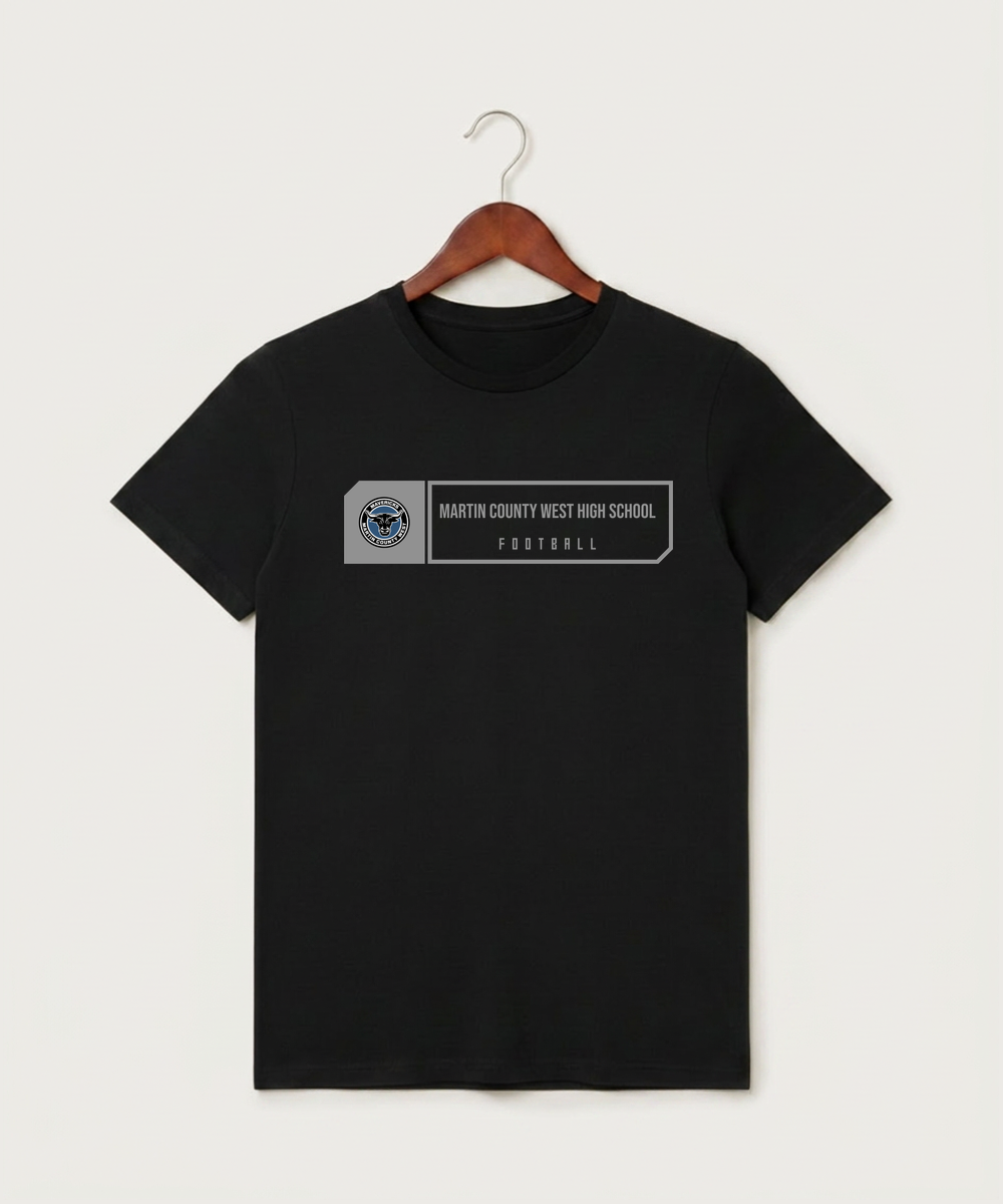 Martin County West High School Football (Boys) - Black T-Shirt - Full Front