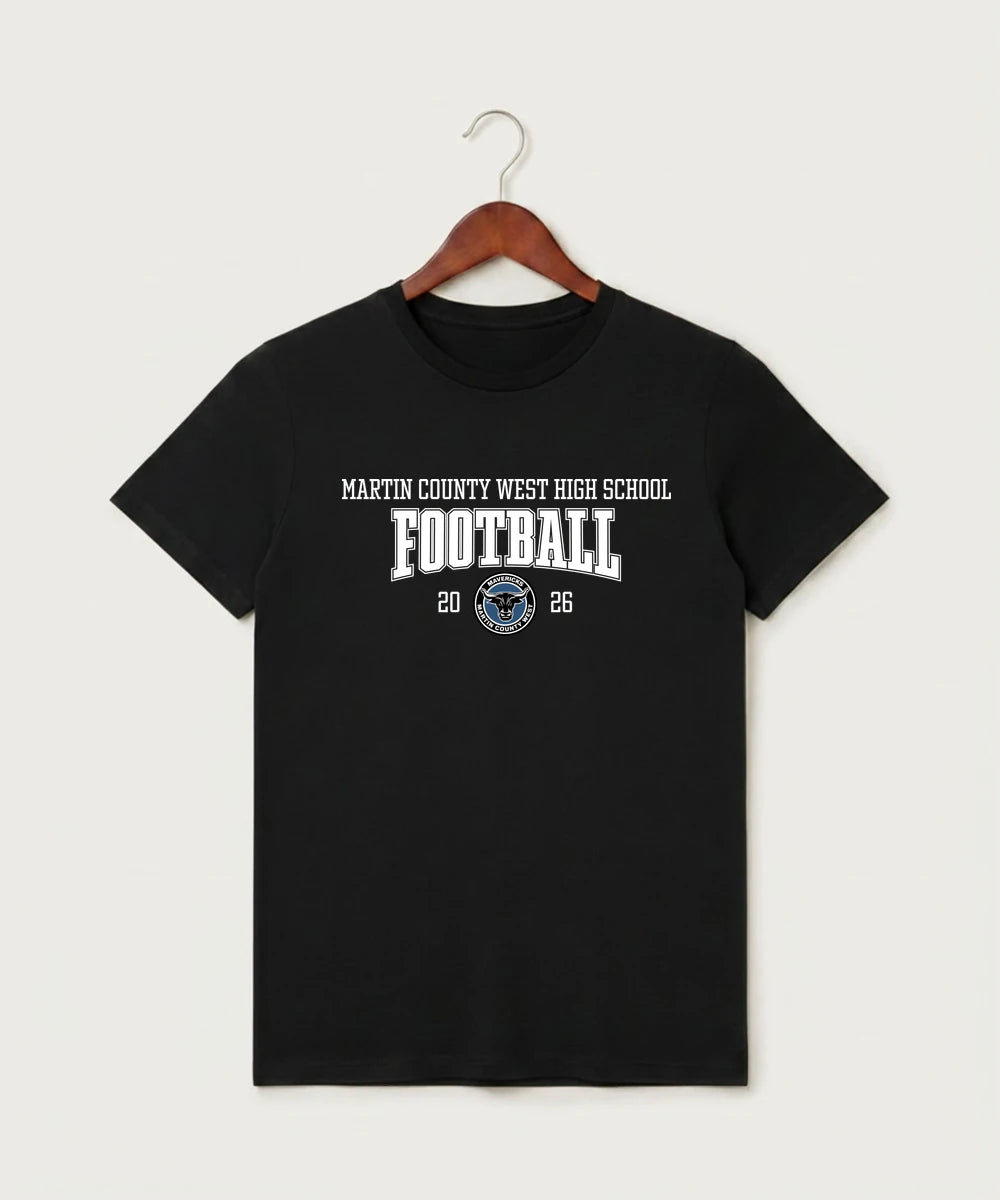 Martin County West High School Football (Boys) - Black T-Shirt - Full Front